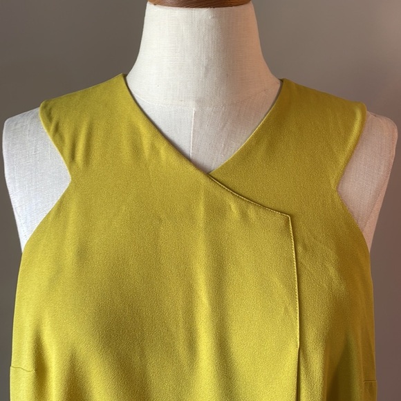 RACHEL ROY yellow drape asymmetrical hem dress halter line sleeveless zip back L - Picture 4 of 13